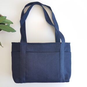 Denim toiletry bag with 6 side pockets