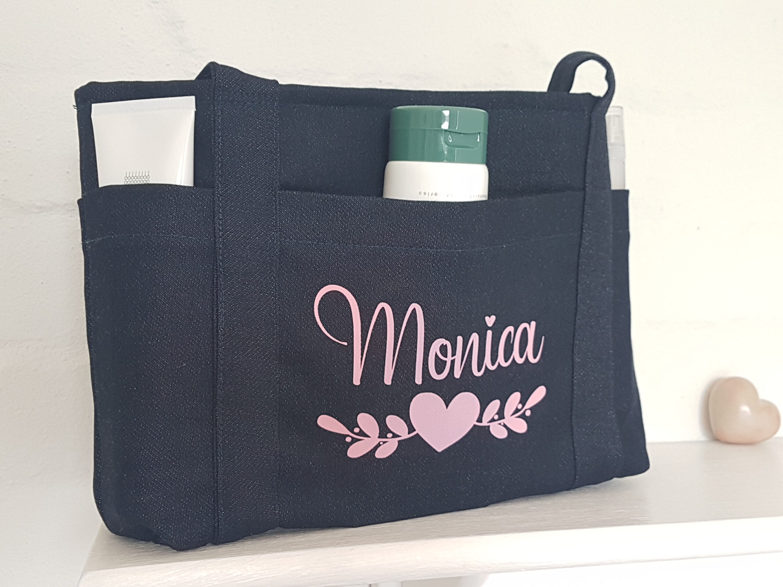 Personalised 6 pocket denim toiletry bag