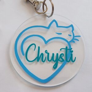 Acrylic & vinyl tag with snap hook